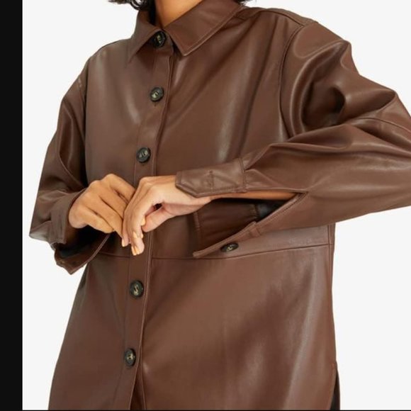 Sanctuary Brown Faux Leather Shirt Jacket Shacket, Small - Picture 3 of 14